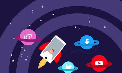 image of social media icons in space create by best digital marketing strategist in kottayam